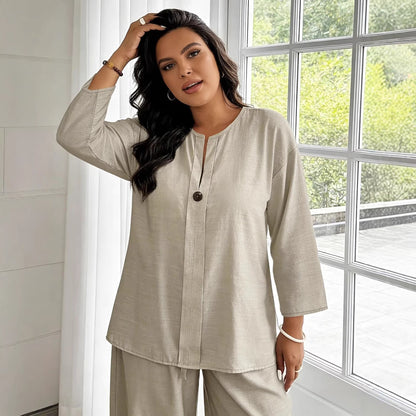 50% POPUSTA 🔥✨ [Veličine M–3XL] Komplet od čistog pamuka - košulja i široke hlače — jednostavno i elegantno