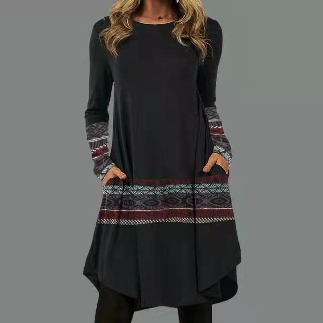 🔥✨【S-5XL】2024 rochie retro pentru femei la modă și elegantă în stil etnic, cusături cu imprimeuri multiple-3849019