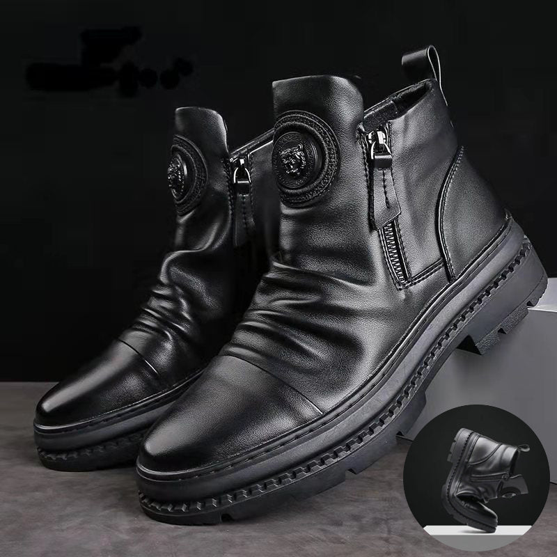 🔥【49% reducere】【39-44】 Noi cizme britanice de piele, cu talpă groasă, înalte pentru bărbați-3843650