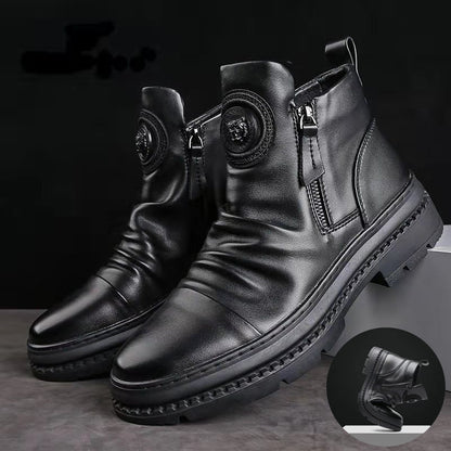 🔥【49% reducere】【39-44】 Noi cizme britanice de piele, cu talpă groasă, înalte pentru bărbați-3843650