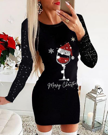 🎅👗【S-5XL】2025 Jesienne i zimowe sukienki świąteczne z długim rękawem z nadrukiem