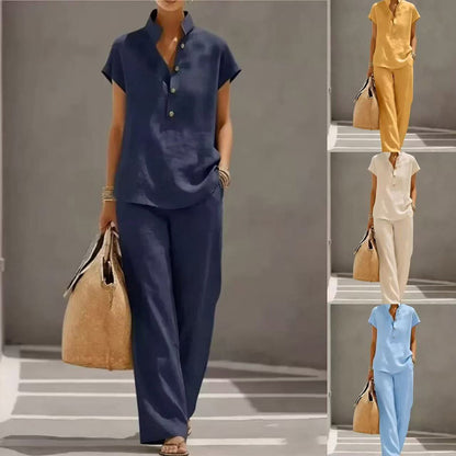 🌟【Novo - 50% popusta samo 3 dana】Ljetni ležerni set od lana i pamuka【Majica kratkih rukava + hlače širokih nogavica】—Elegantno, prozračno, visokokvalitetno. ✅Plaćanje pouzećem dostupno
