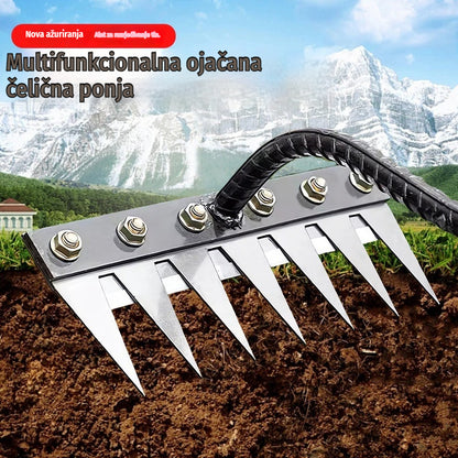 💥【50% popusta】 ⛏️🌱Artefacto de deshierbe con azada para excavar en agricultura, cultivo de hortalizas, herramienta para aflojar el suelo, rastrillo de acero feroz, rastrillo de clavos