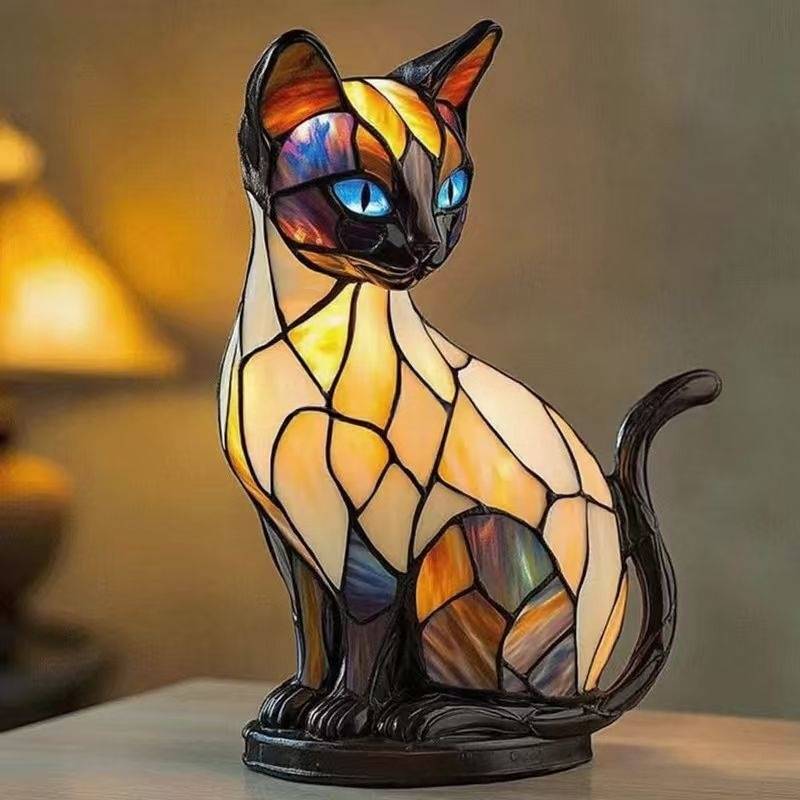 🐱💖Stolna lampa u obliku mačke, retro noćna lampa izrađena od šarene smole, s mačjom tematikom
