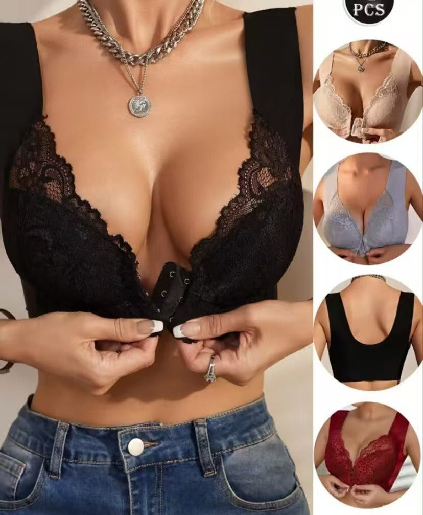 🔥Bestseller – Set od 5 komada🔥【40-110KG】😍Ženski grudnjak s prednjim kopčanjem, izvrstan efekt podizanja i oblikovanja, s elegantnim čipkastim dizajnom, udoban i sofisticiran