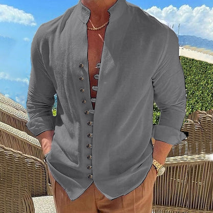 🔥【S-3XL】Cămașă casual pentru bărbați cu guler stand cu nasturi 3916908