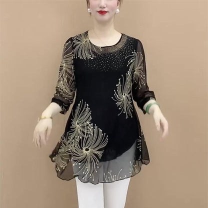 🔥💖Cumpără unul, primești unul gratis! 【M-4XL】 Bluză la modă din șifon cu broderie florală pentru femei 2026