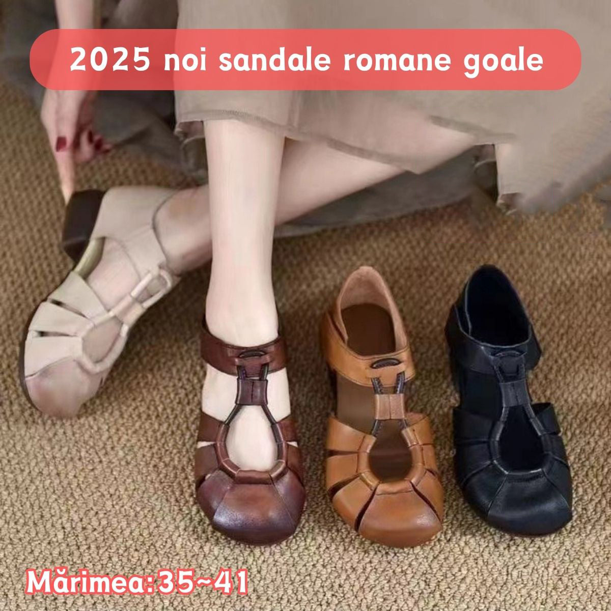 💞【35~41】Primăvara și vara 2025, sandale noi pentru femei cu toc gros, cu vârf închis, din piele moale--3901729