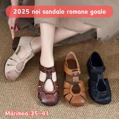 💞【35~41】Primăvara și vara 2025, sandale noi pentru femei cu toc gros, cu vârf închis, din piele moale--3901729