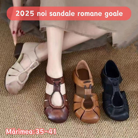 💞【35~41】Primăvara și vara 2025, sandale noi pentru femei cu toc gros, cu vârf închis, din piele moale--3901729