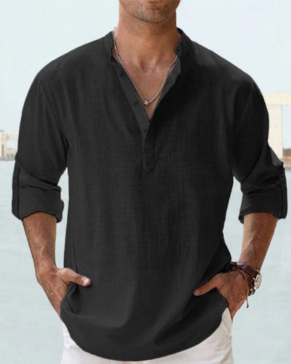 👕🤩【S-5XL】 Cămașă pentru bărbați cu mâneci lungi, material din bumbac și in.-3981064
