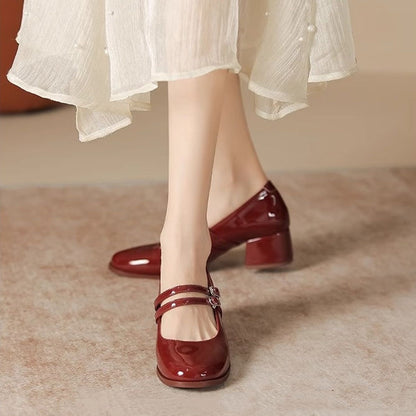 【Pantofi Femei 2025】Mary Jane cu Toc Gros și Vârf Pătrat, Stil French, Eleganți pentru Vară-3900471