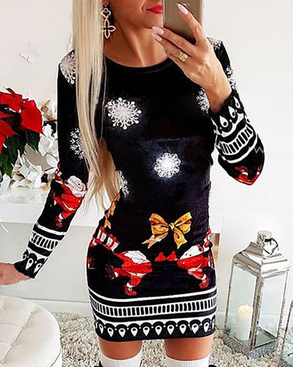 🎅👗【S-5XL】2025 Jesienne i zimowe sukienki świąteczne z długim rękawem z nadrukiem