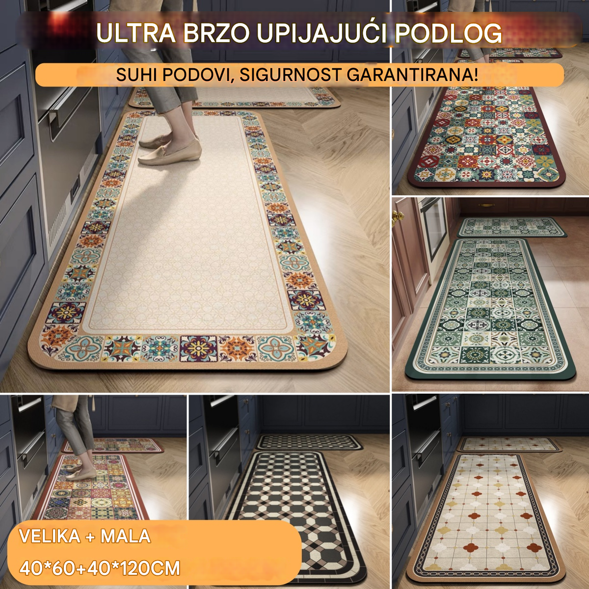 💦💥【Plaćanje pouzećem】💥【40*60+40*120 cm】Protuklizna, visoko upijajuća prostirka za kuhinju i kupaonicu