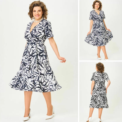 🎀🎀【S-5XL】2025 Noua rochie imprimata cu cravata in talie