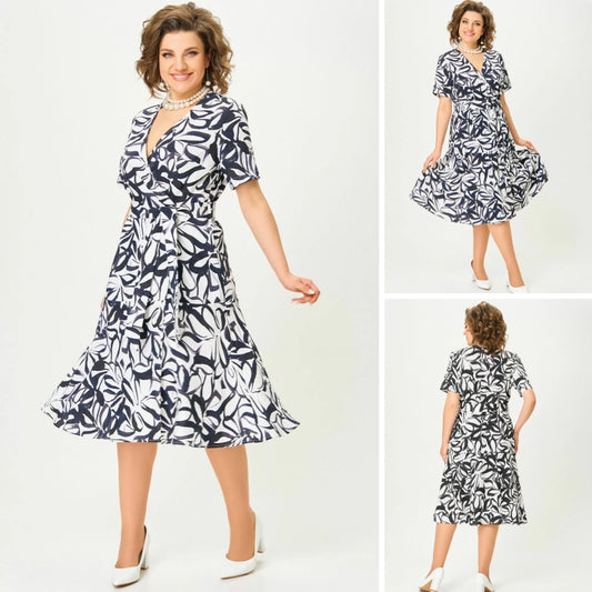 🎀🎀【S-5XL】2025 Noua rochie imprimata cu cravata in talie