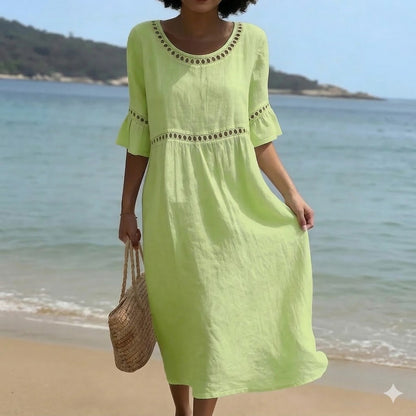 Nuevo 💎 2026 de alta calidad 💎 【S-3XL】 Vestido de algodón y lino para mujer con mangas abullonadas; transpirable, suave y cómodo.