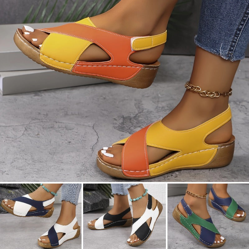 🔥【Reducere 50%】👡【36-43】Sandale noi de damă cu platformă 2025, în culori contrastante, confortabile, cu barete la gleznă
