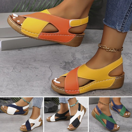 🔥【Reducere 50%】👡【36-43】Sandale noi de damă cu platformă 2025, în culori contrastante, confortabile, cu barete la gleznă