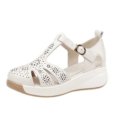 👡【35-40】Sandale romane cu talpă moale și talpă închisă pentru creșterea înălțimii, Fund și suprafață moale, design ajurat, respirabil și răcoros.