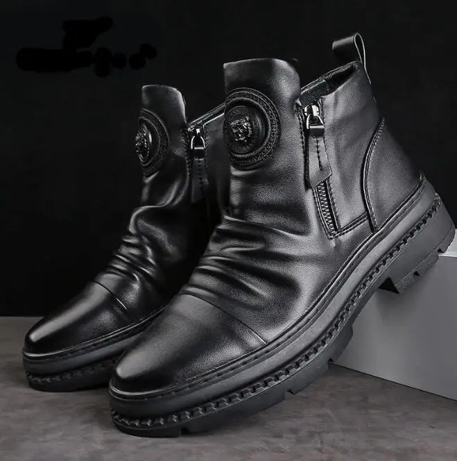 🔥【49% reducere】【39-44】 Noi cizme britanice de piele, cu talpă groasă, înalte pentru bărbați-3843650