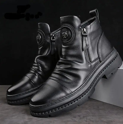 🔥【49% reducere】【39-44】 Noi cizme britanice de piele, cu talpă groasă, înalte pentru bărbați-3843650