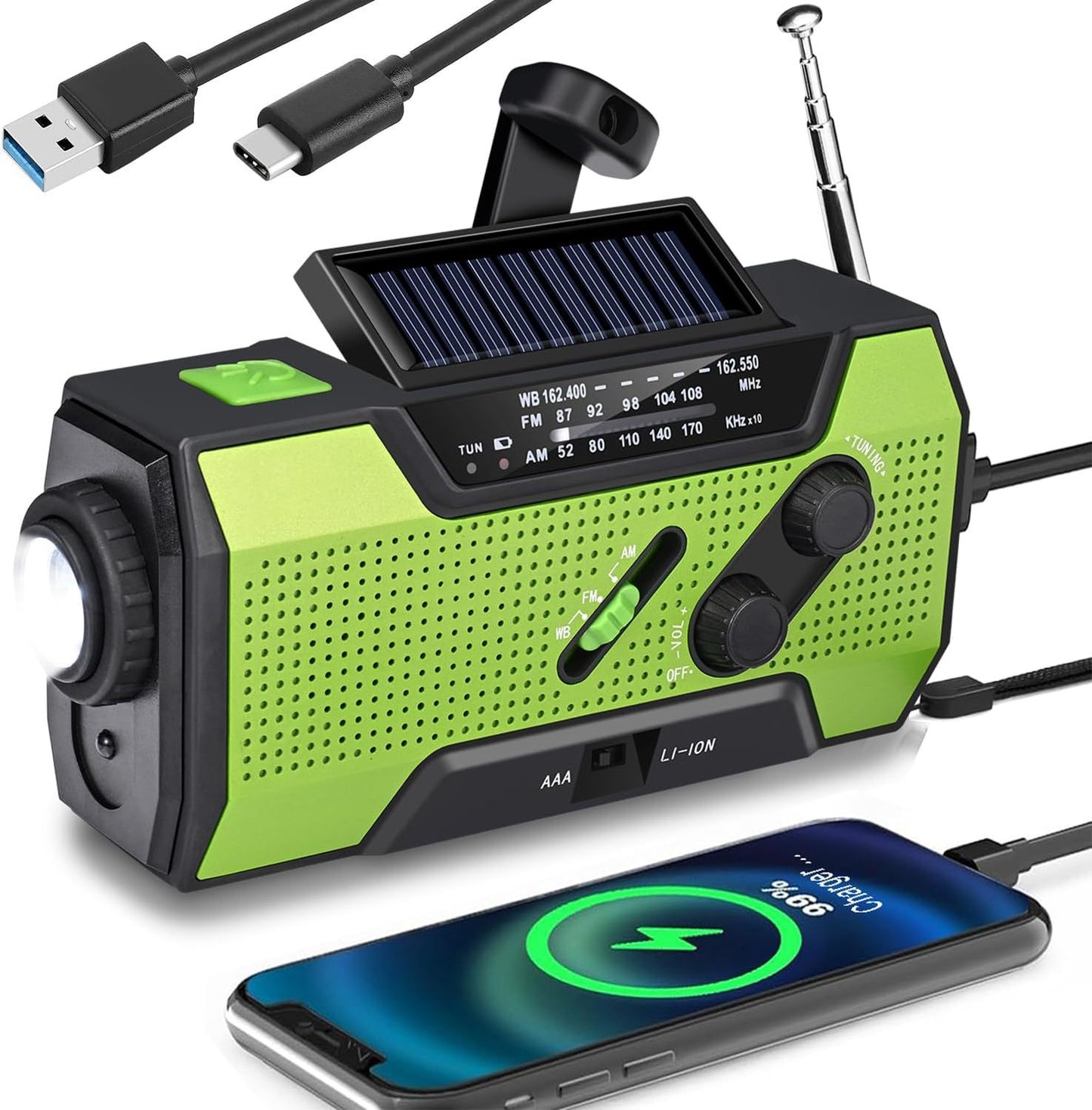 🏕️Lanternă portabilă multifuncțională cu radio AM, lanternă solară cu manivelă, lanternă de urgență