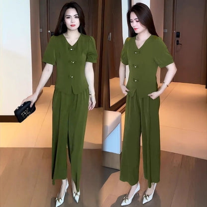 🌸50% popusta【M-5XL】【Majica + široke hlače】Moderan retro set izrađen od cool svilenog materijala—— cool, elegantan i super udoban ✨