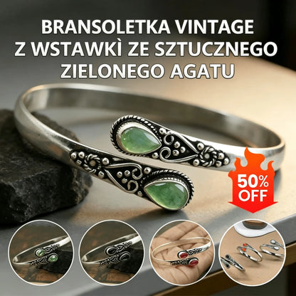 🔥✨Elegantna vintage ženska narukvica S925, srebrna sa zelenim agatom