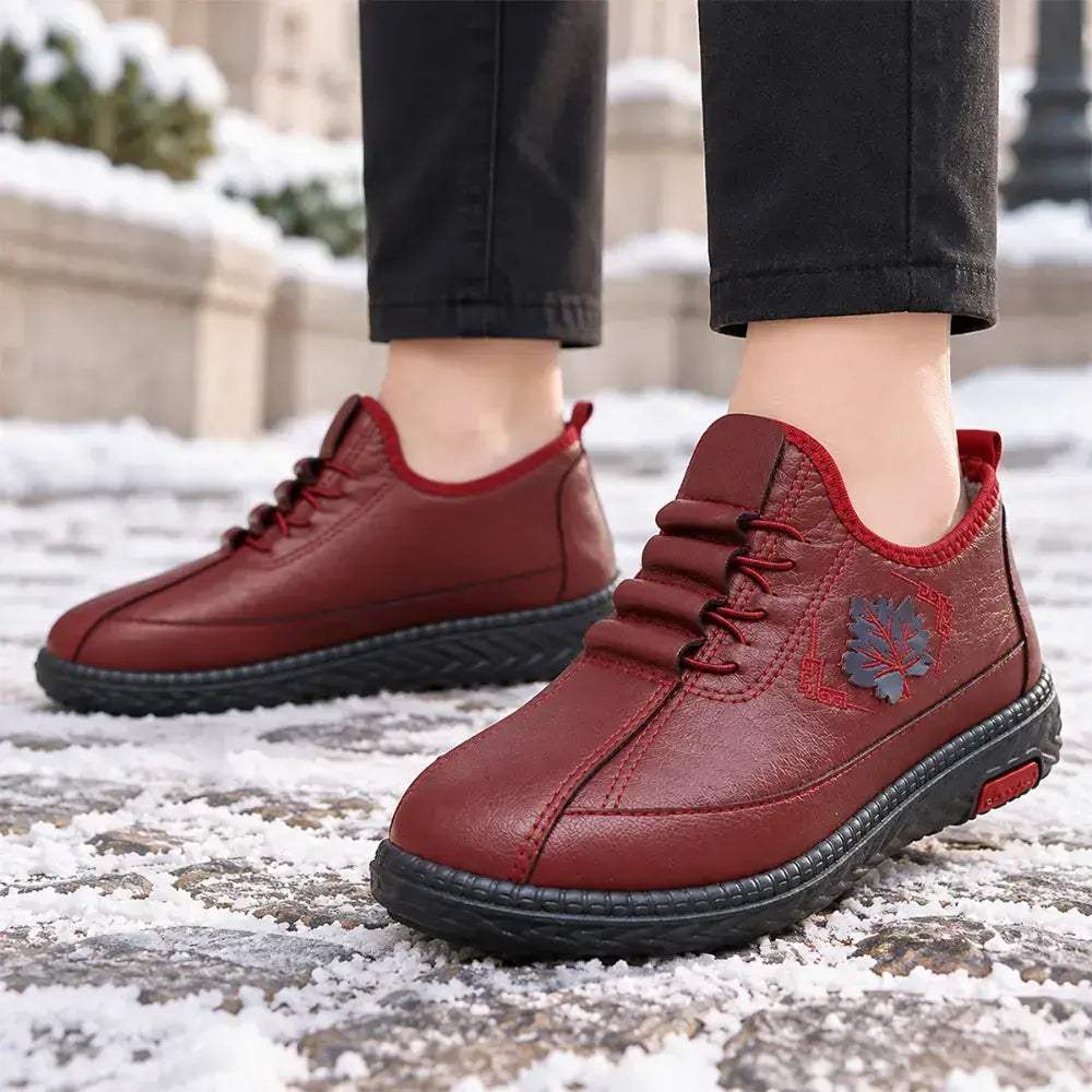 【35 – 41】¡Calzado cálido con estampado de hojas de arce! ¡Mantén tus pies calientes incluso en invierno!