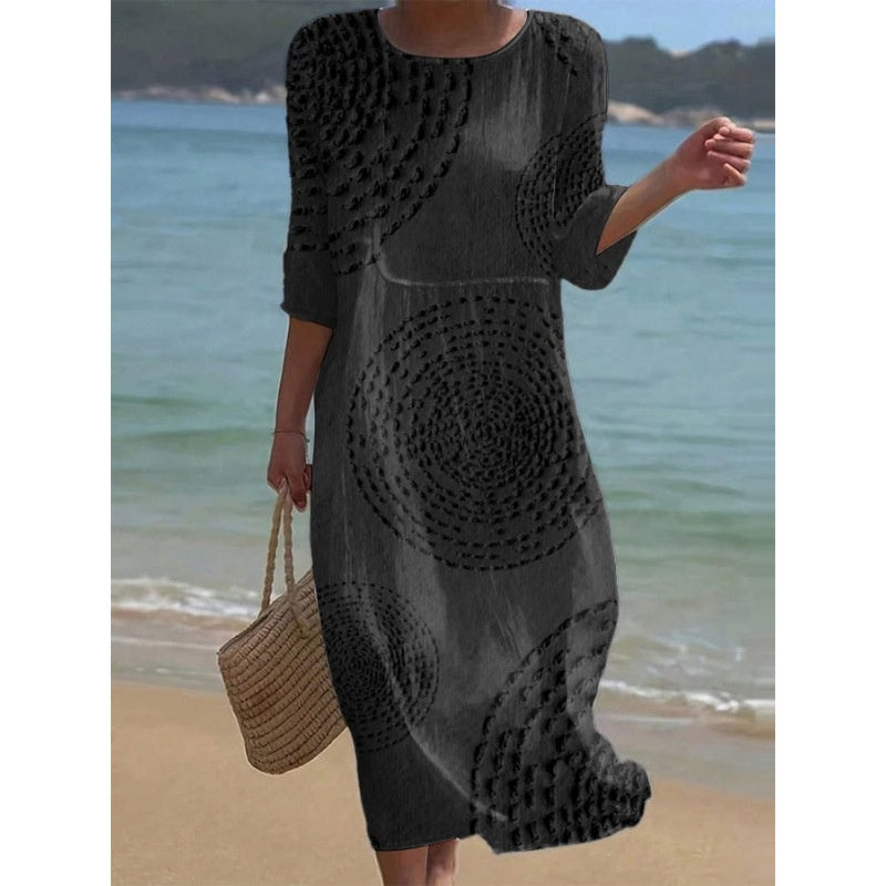 🎀【50% popusta na ograničeno vrijeme (3 dana)】👗【S-5XL】2026 Nova haljina širokog kroja s okruglim izrezom od tkanog pamučnog lana
