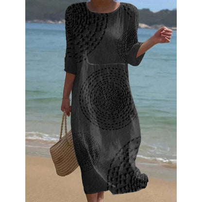 🎀【50% popusta na ograničeno vrijeme (3 dana)】👗【S-5XL】2026 Nova haljina širokog kroja s okruglim izrezom od tkanog pamučnog lana