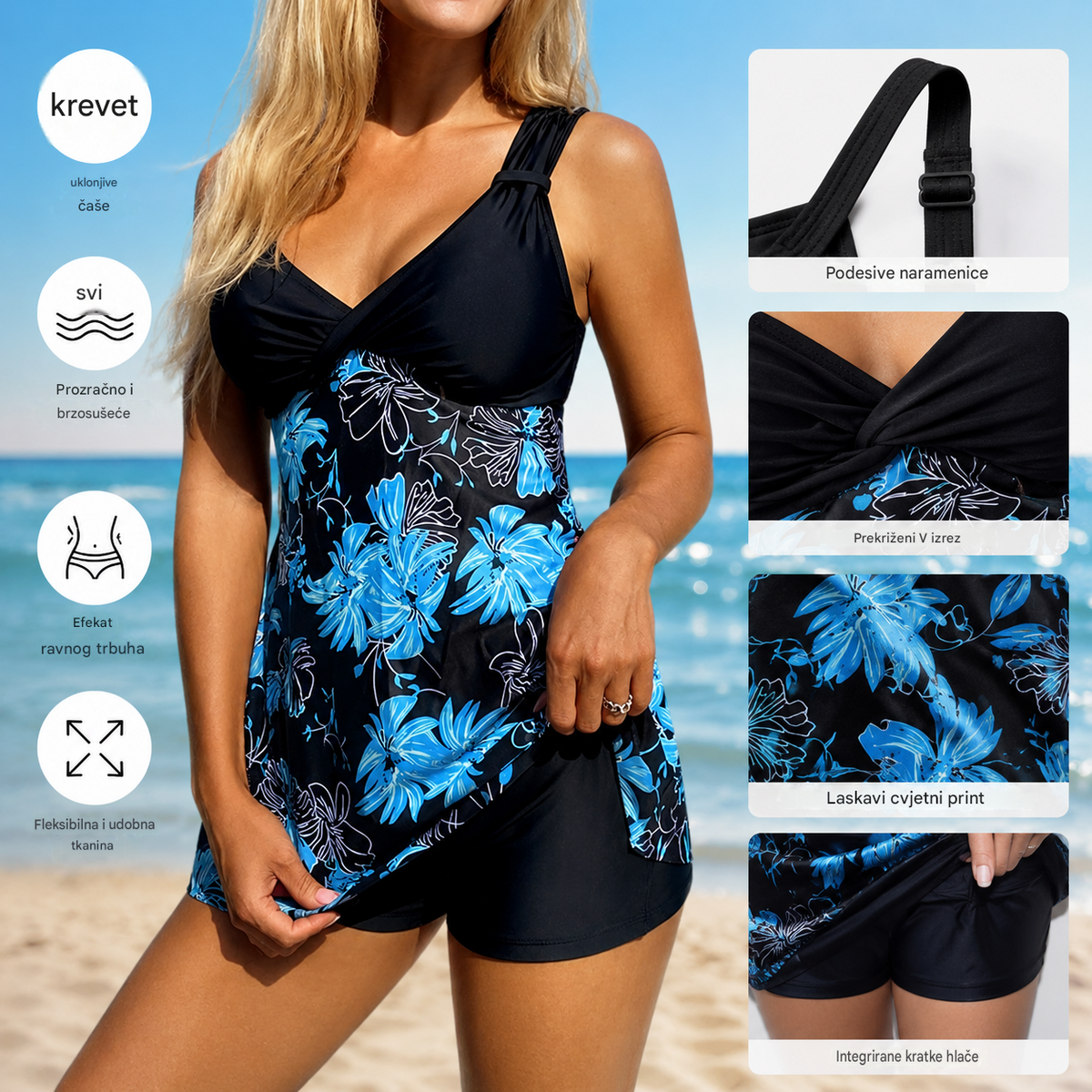 🏖️ 50% popusta 🔥【40-120 kg】Novi plus size set kupaćeg kostima s printom, kratke hlače, suknja s prorezom straga, brzo sušeći materijal ✅ Plaćanje pouzećem