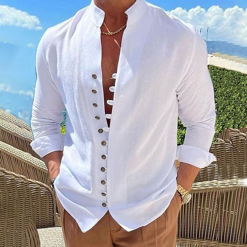 🔥【S-3XL】Cămașă casual pentru bărbați cu guler stand cu nasturi 3916908