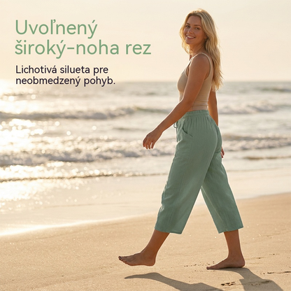 💖【Kúp jeden, druhý dostaneš zadarmo】👖👖Dámske jednofarebné skladané capri nohavice z bavlny a ľanu - štýlové a priedušné, lichotivé tvaru nôh, elegantné a ležérne