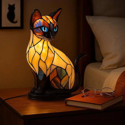 🐱💖Stolna lampa u obliku mačke, retro noćna lampa izrađena od šarene smole, s mačjom tematikom