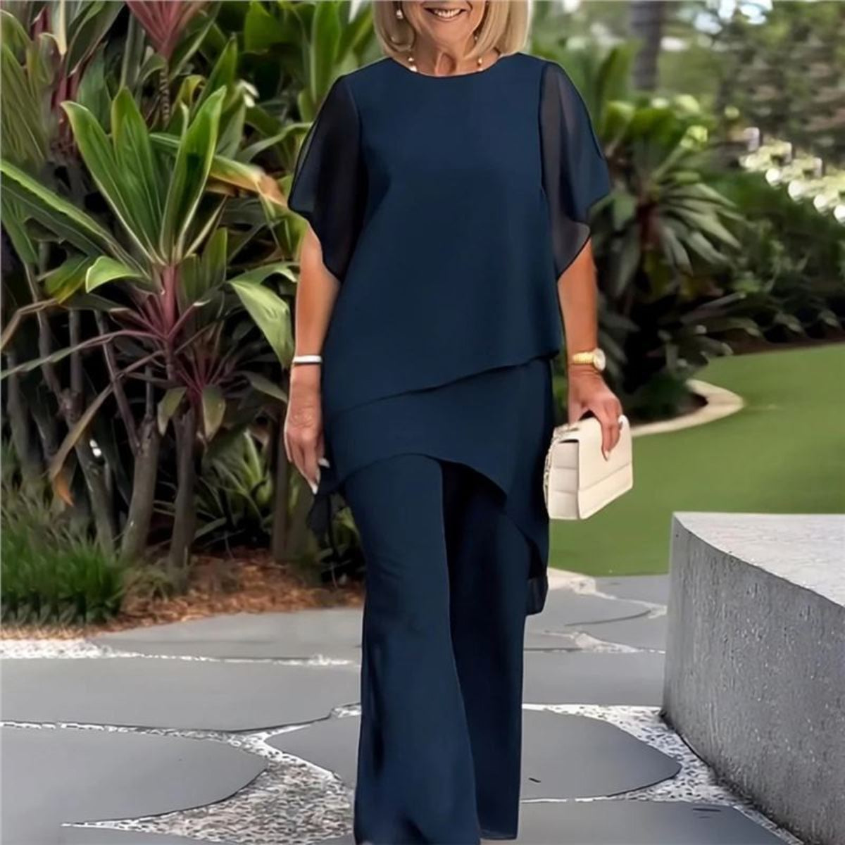 🎁Novo, 50% popusta💥【Bluza + Hlače】【40-100KG】Novo elegantno obično šifonsko odijelo širokog kroja