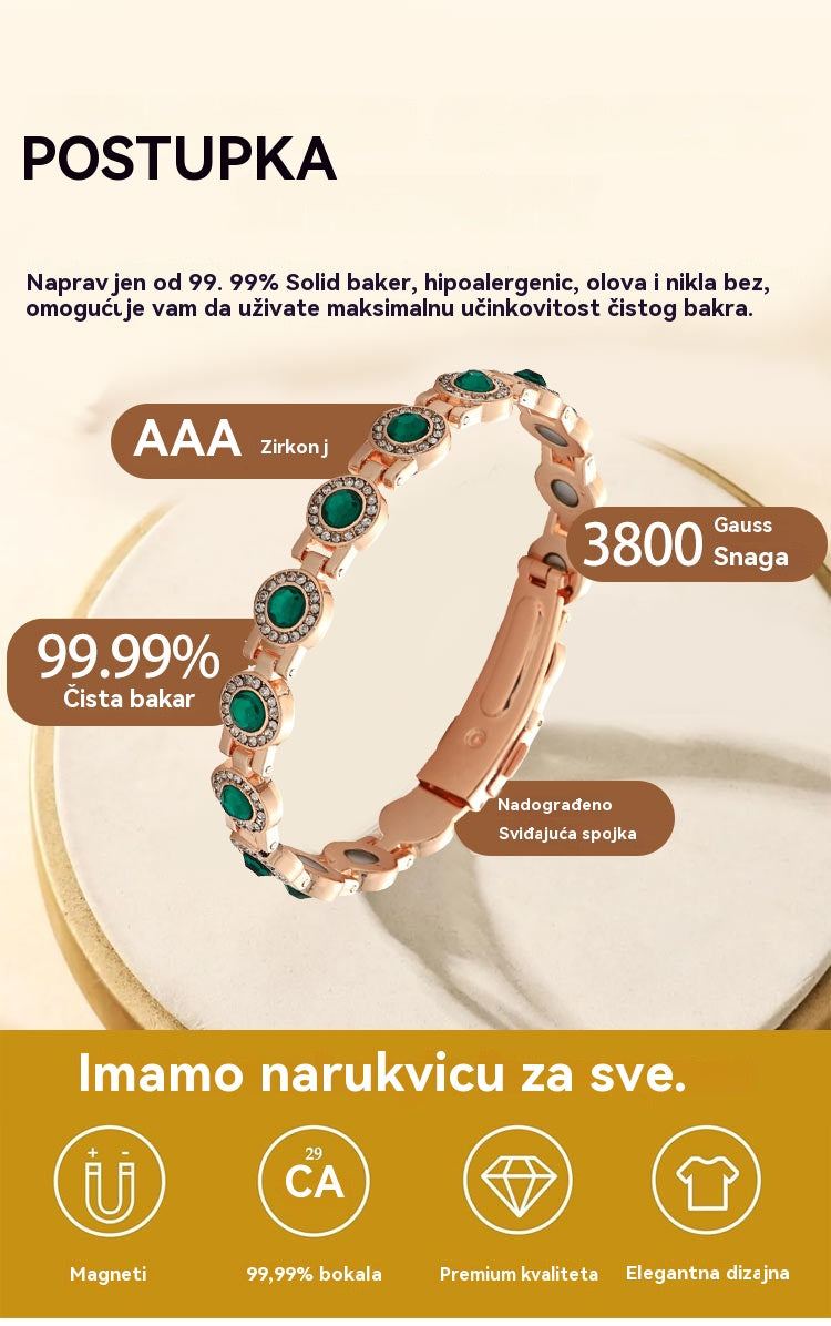 ✨【Samo sada – 50% popusta】Modna luksuzna magnetska narukvica od legure, magnetska narukvica od čistog bakra i cirkona