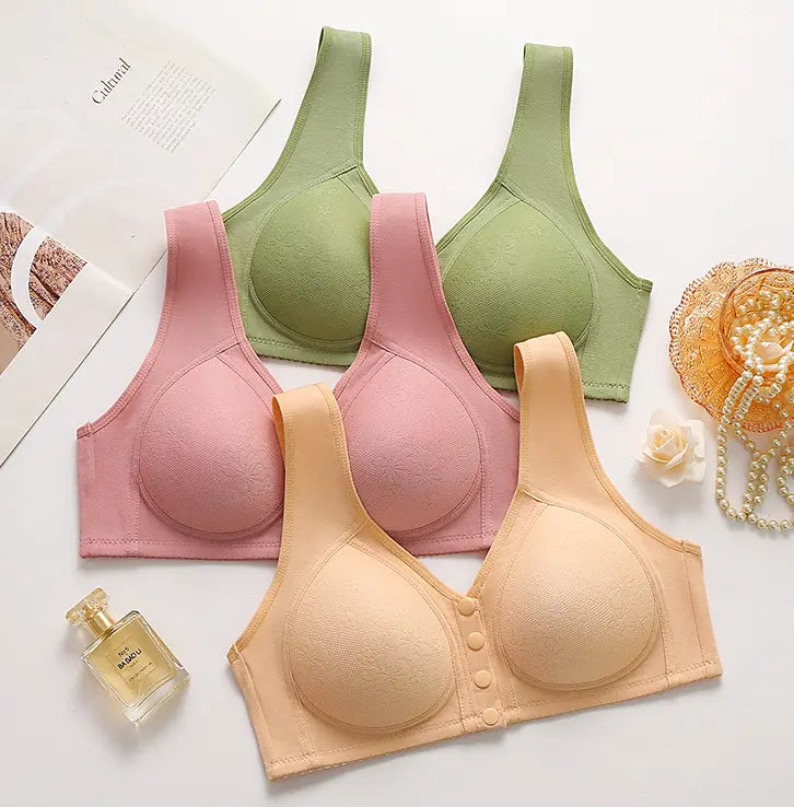 😍【Pack de 5】Sujetador sin aros con hebilla delantera para mujeres de mediana edad y mayores【40-120 kg】