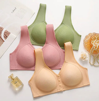 😍【Pack de 5】Sujetador sin aros con hebilla delantera para mujeres de mediana edad y mayores【40-120 kg】