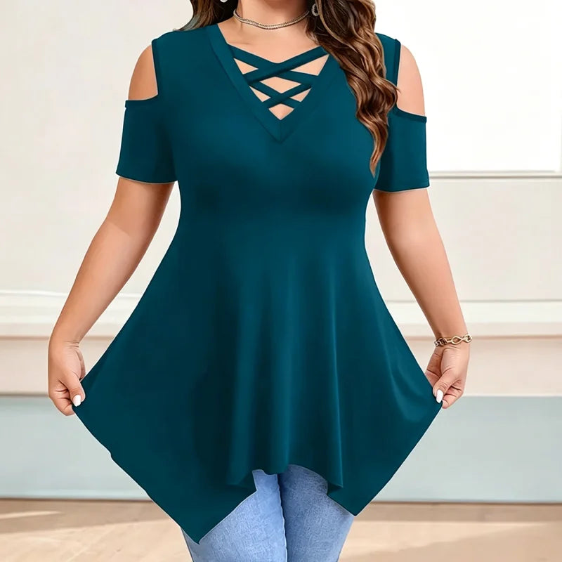 👚【S-5XL】Moderna majica s prekriženim V-izrezom i golim ramenima