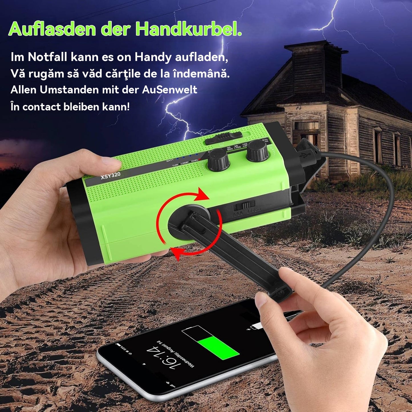 🏕️Lanternă portabilă multifuncțională cu radio AM, lanternă solară cu manivelă, lanternă de urgență