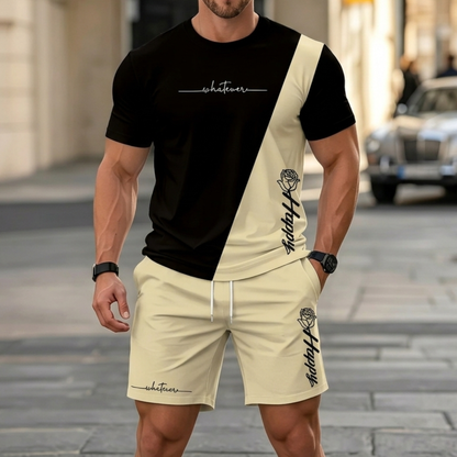 Conjunto deportivo de verano de 2 piezas para hombre: cómoda camiseta de manga corta y pantalones cortos para el día a día y para estar en casa.