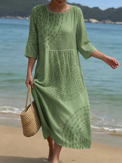 🎀【50% popusta na ograničeno vrijeme (3 dana)】👗【S-5XL】2026 Nova haljina širokog kroja s okruglim izrezom od tkanog pamučnog lana