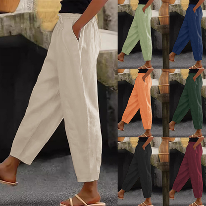 😍【Novo Ograničeno vrijeme 50% popusta 3 dana】💕【S-5XL】Ženske ležerne pamučno-lanene hlače - hladne i prozračne, elegantne i ležerne, od mekane tkanine. ✅Plaćanje pouzećem