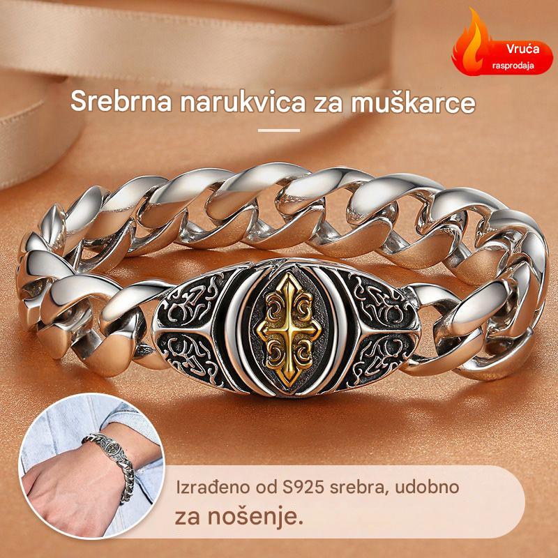 🔥【Vruća rasprodaja】🔥Muška personalizirana luksuzna retro ogrlica s širokim ravnim lancem, križem i cvijetom-H