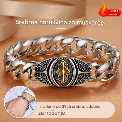 🔥【Vruća rasprodaja】🔥Muška personalizirana luksuzna retro ogrlica s širokim ravnim lancem, križem i cvijetom-H