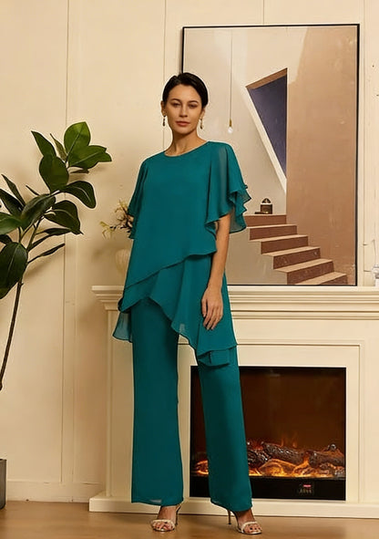 🎁Novo, 50% popusta💥【Bluza + Hlače】【40-100KG】Novo elegantno obično šifonsko odijelo širokog kroja