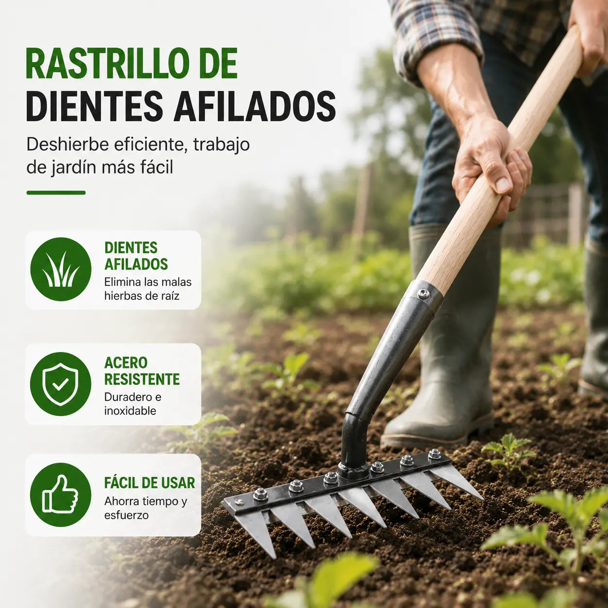 Rastrillos para maleza con púas de acero al carbono para jardín: duraderos, con agarre ergonómico y para desherbar de manera eficiente 🌱