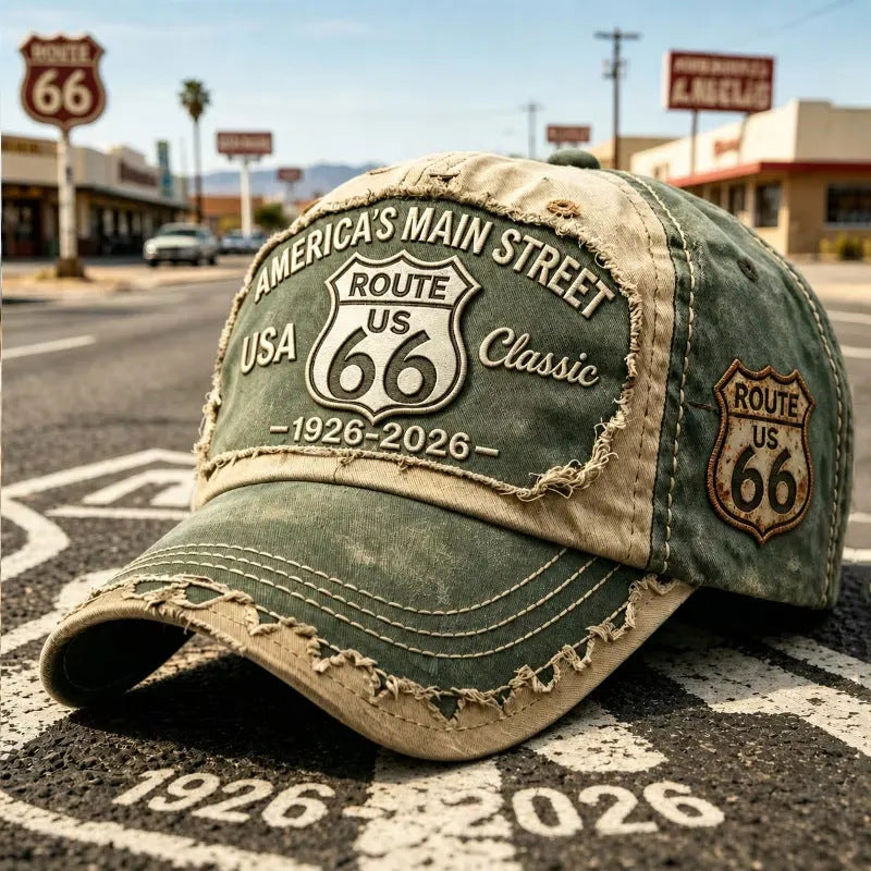🧢🌟Podesiva retro bejzbolska kapa Route 66 - savršen izbor za ljubitelje biciklizma.